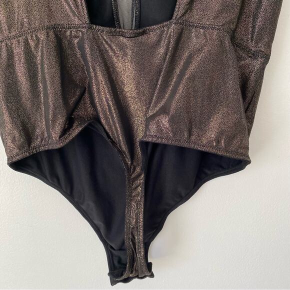 Victoria’s Secret Metallic Gold Bronze Plunge Bodysuit NWTs size small - Picture 6 of 7